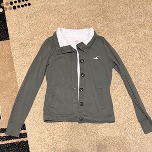 Hollister Dark Green Button-Up Jacket with White Sherpa Lining